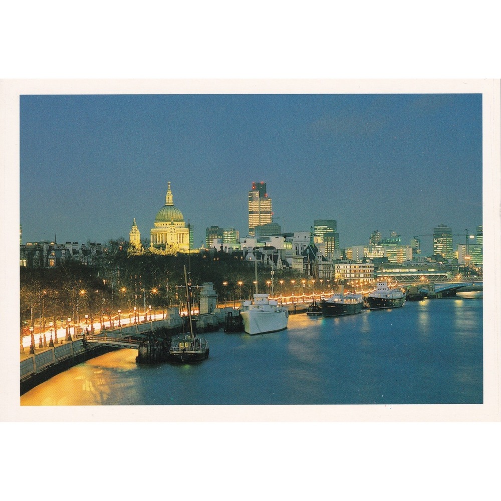 1989 St Pauls Cathedral London Postcard Nightscape Architectural Travel A77